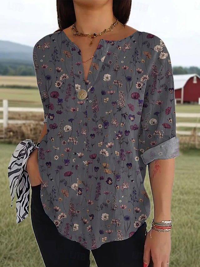 Women's Blouse Linen Like Breathable Lightweight Long