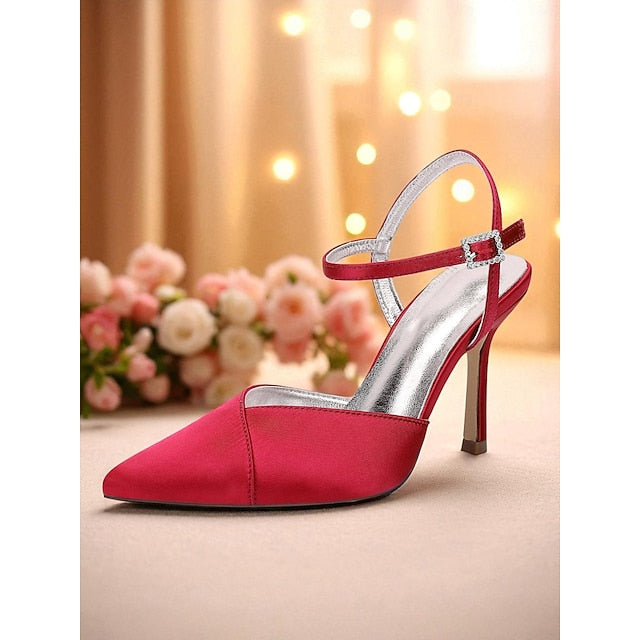 Green Strap Ankle - Women's Stiletto Heels with Satin