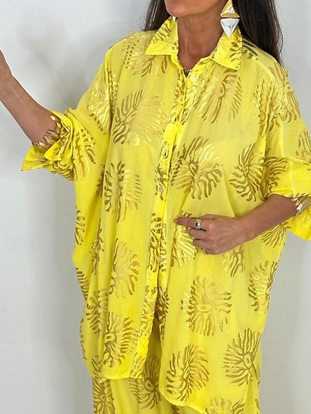 Women's Shirt Pants Sets Bolero Top Long Sleeve Shirt