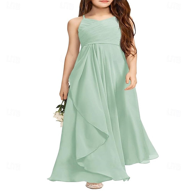 Flower A-Line Girls Bridesmaid Junior Girl Flowy Dress Halter