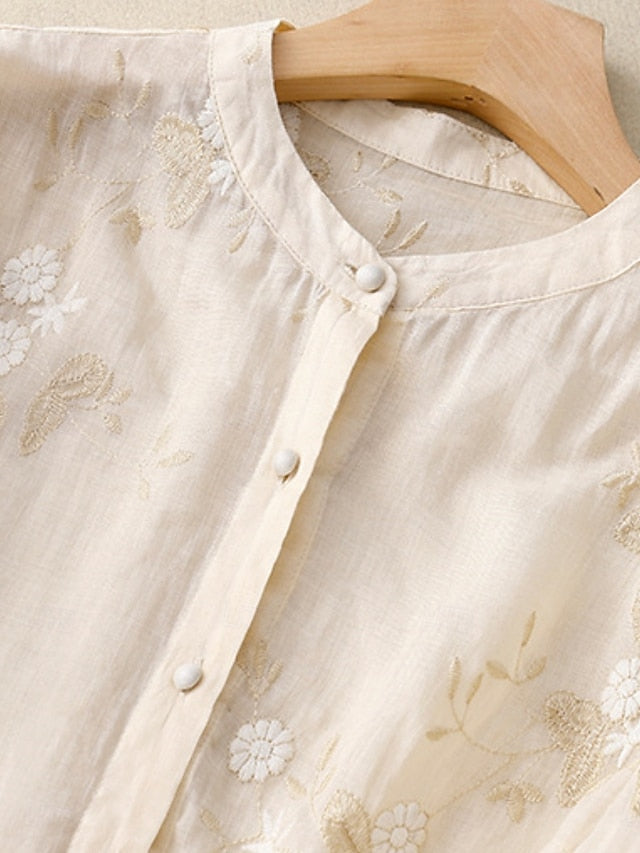 Women's Shirt Cotton Linen Shirts Button Up Blouse