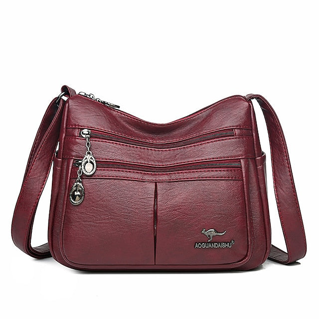 Kunstleder Damen Schultertasche mit mehreren Taschen - Umhängetasche