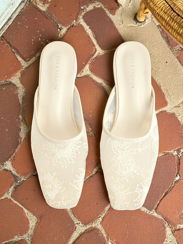 White Lace Mesh Sheer Flats Elegant – Ballet Women's