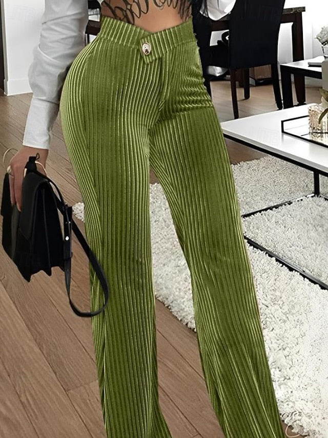 Women's Wide Leg Corduroy Pants Streetwear Stylish Full