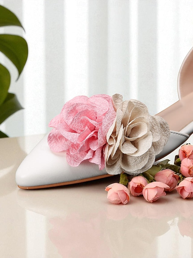 White Wedding and Women's with Flats Flower Beige Pink