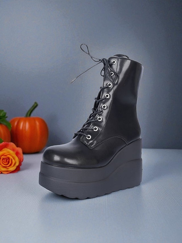 Lace-Up Black Bold Ankle Boots Platform Women's and - Red