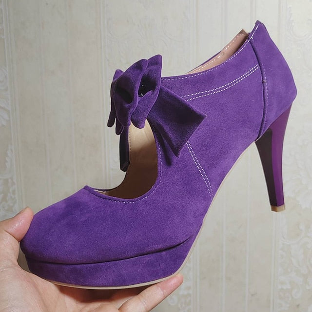 Pumps Bow High Red Heel Suede Platform – Women's Vintage