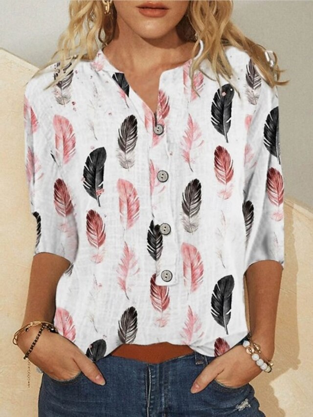 Women's Shirt Blouse Buttons Print Floral Stylish Classic