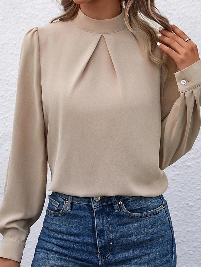 Women's Shirt Elegant Dressy Satin Top Solid Color Stylish