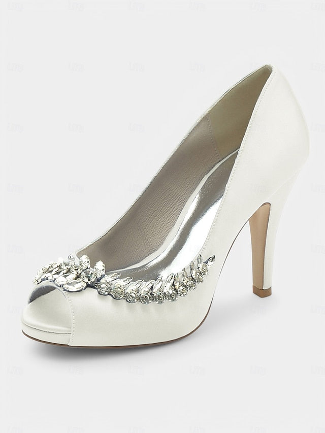 Peep-Toe with Crystal – Satin Embellishment Blue Luxury Heels