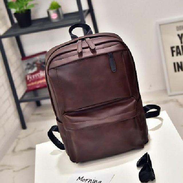 mit Lederrucksack Schwarz Faux Front Reißverschluss Herrentasche