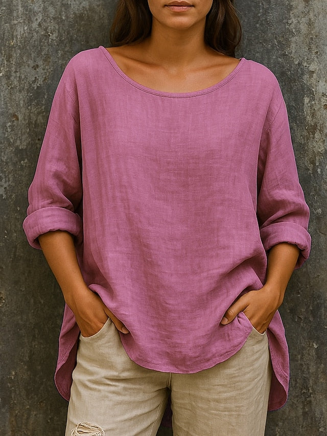 Women's Cotton Blend Summer Tops Blouse Basic Classic Retro