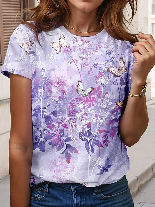 Women's T Shirt Print Floral Animal Casual Short Sleeve