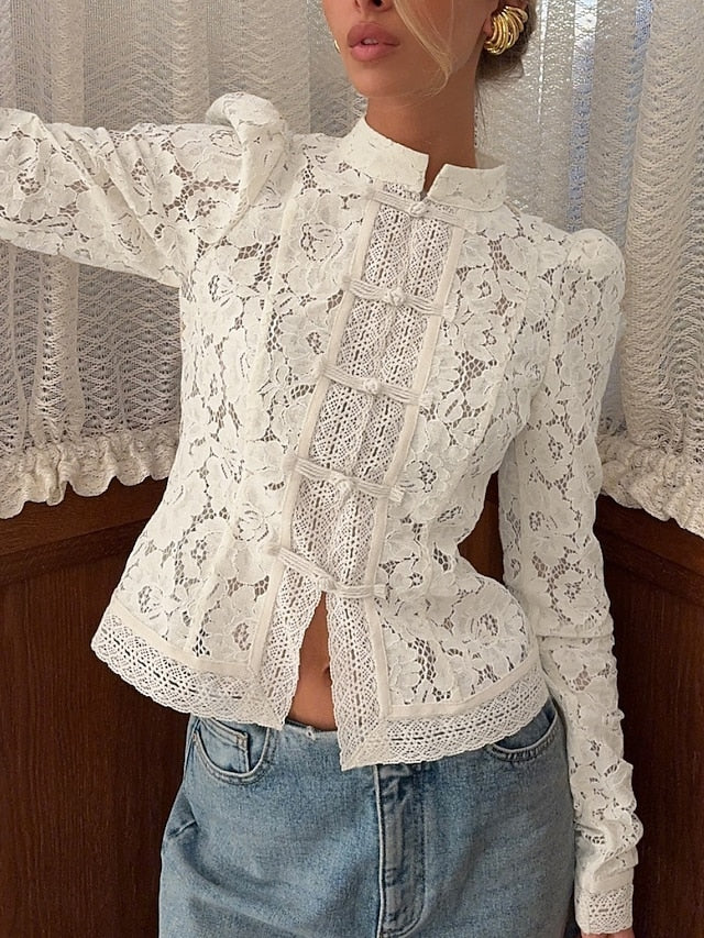 Women's Blouse Lace Patchwork Solid Color Stylish Basic