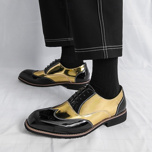 and with Shoes Oxford Men's Gold Leather Black Patent