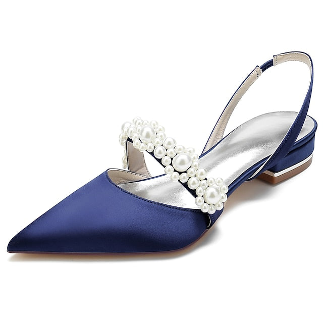 White Women's Elegant Pearl Satin Shoes with