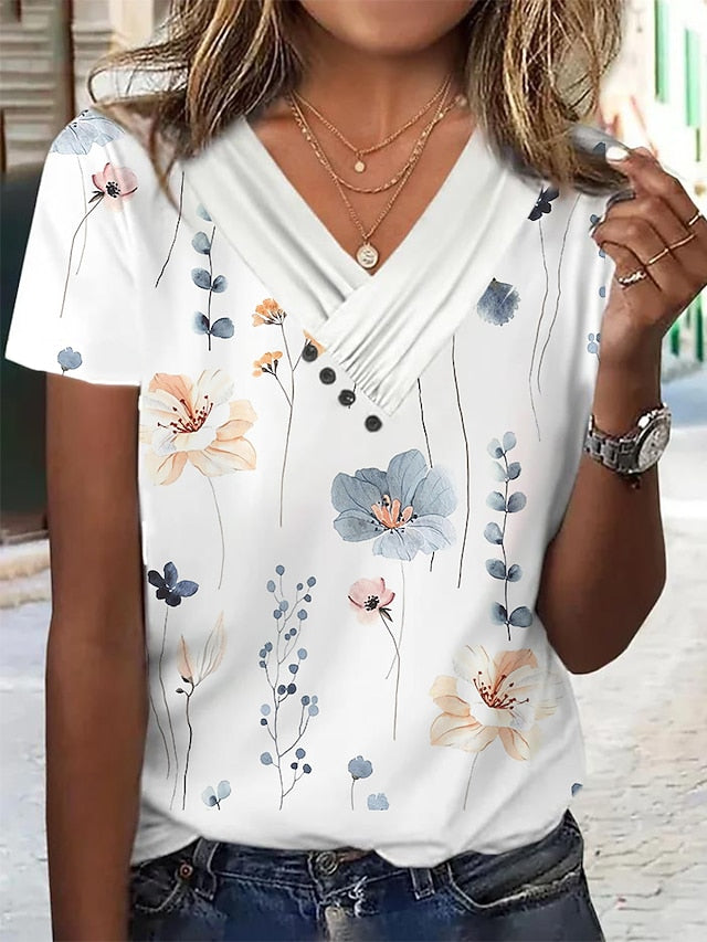 Women's T Shirt Buttons Print Graphic Elegant Fashion Basic