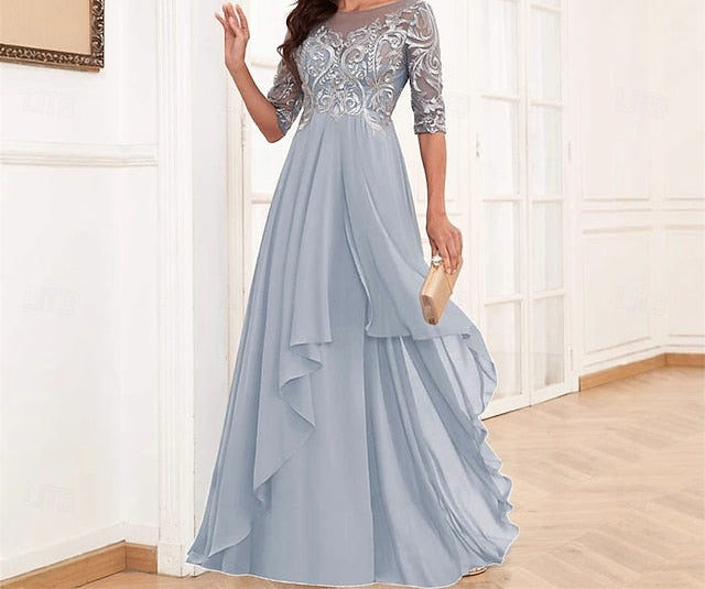 Dress Simple Elegant Bride Neck the Floor Crew Mother of