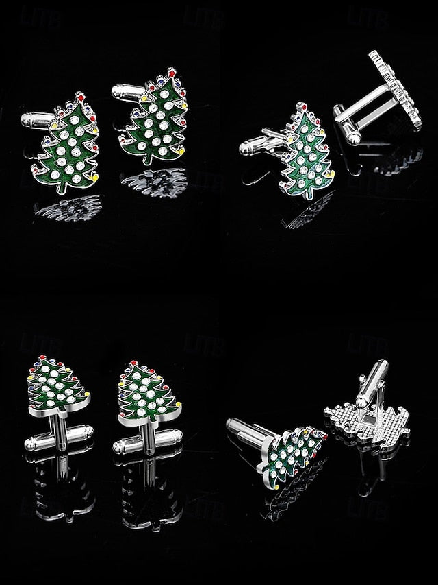 - Tie Men's Christmas and Clip Festive Tree Cufflinks Set