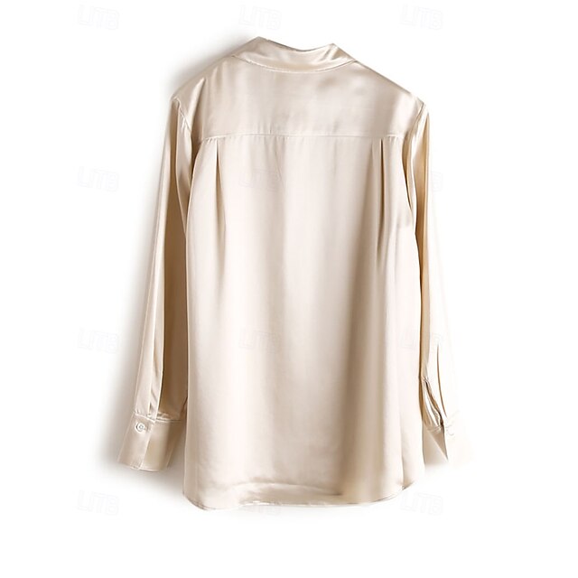 Women's Shirt Elegant Satin Top Silk Shirt Buttons Plain