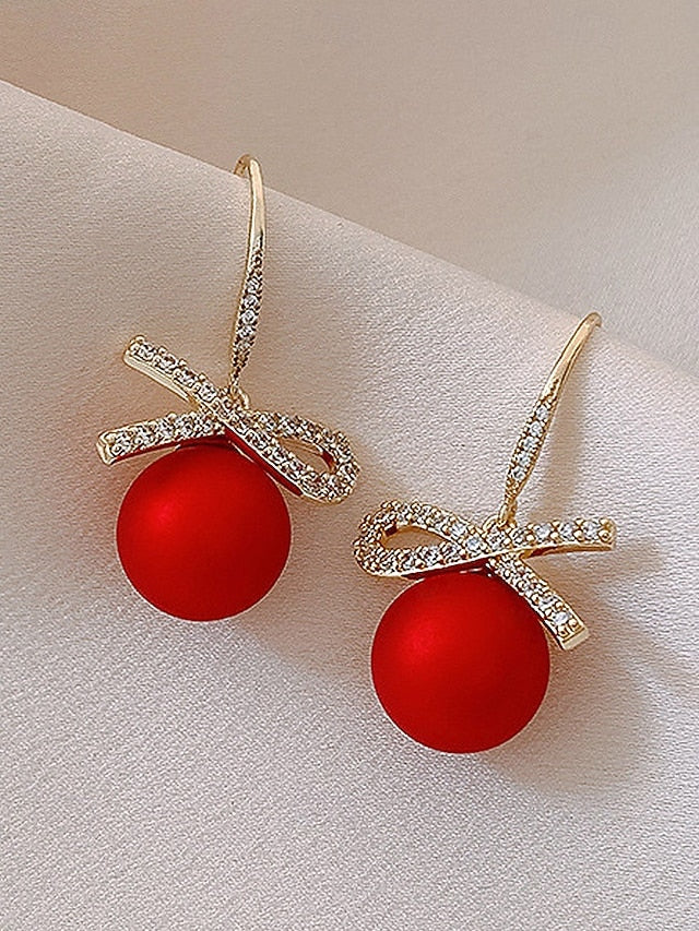Women's Christmas Pearl with Rhinestone and Earrings Bow