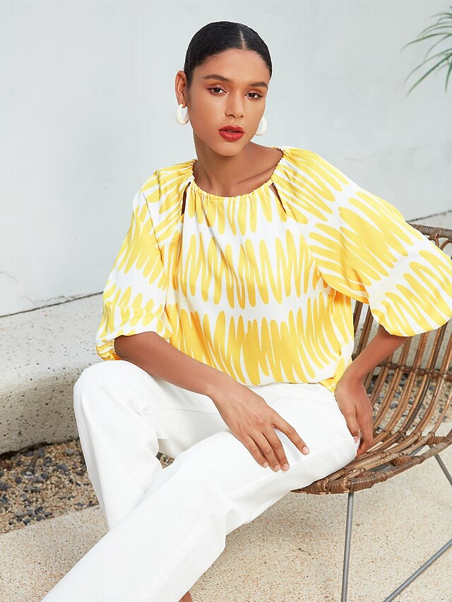 Satin Puff Sleeve Hollow Out Raglan Shirt