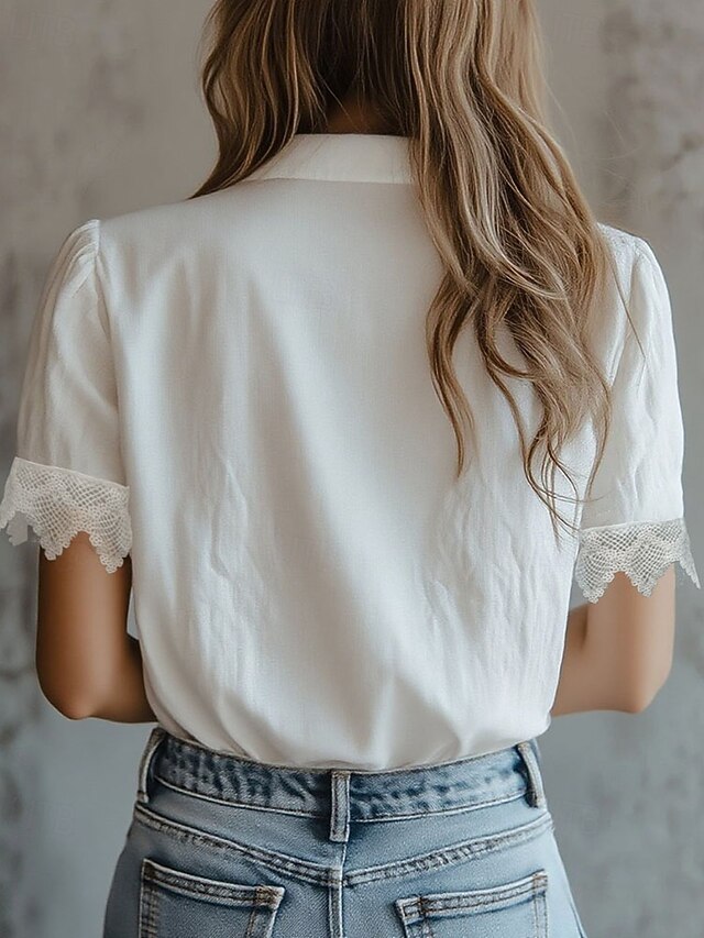 Women's Shirt Blouse Lace Patchwork Buttons Plain Elegant
