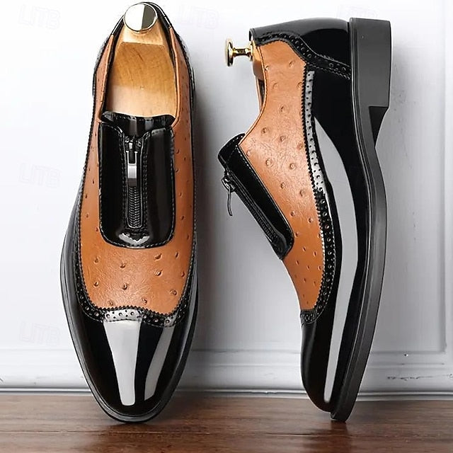with Black Shoes Men's Formal Tan and Colorblock Patent