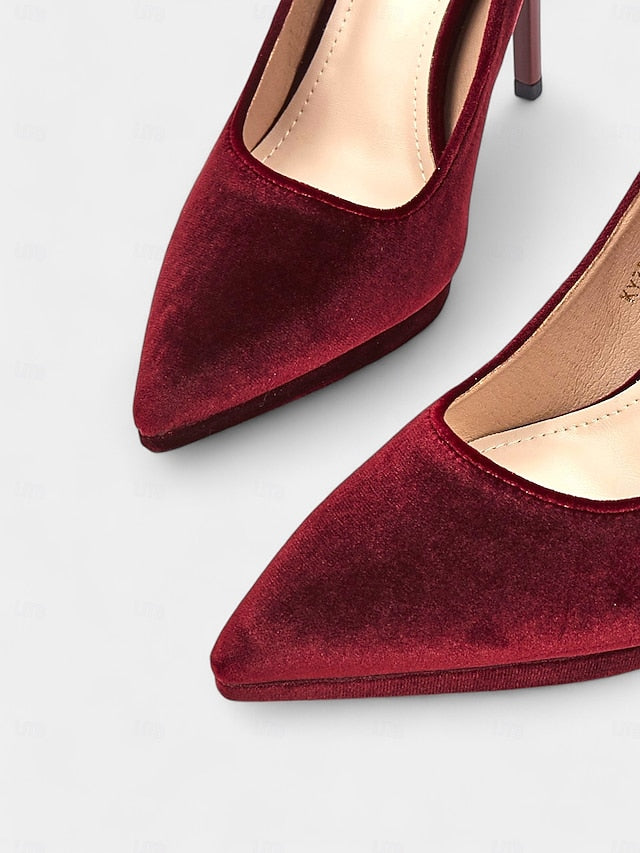 Women's Pumps and Heel Burgundy with Stiletto Velvet