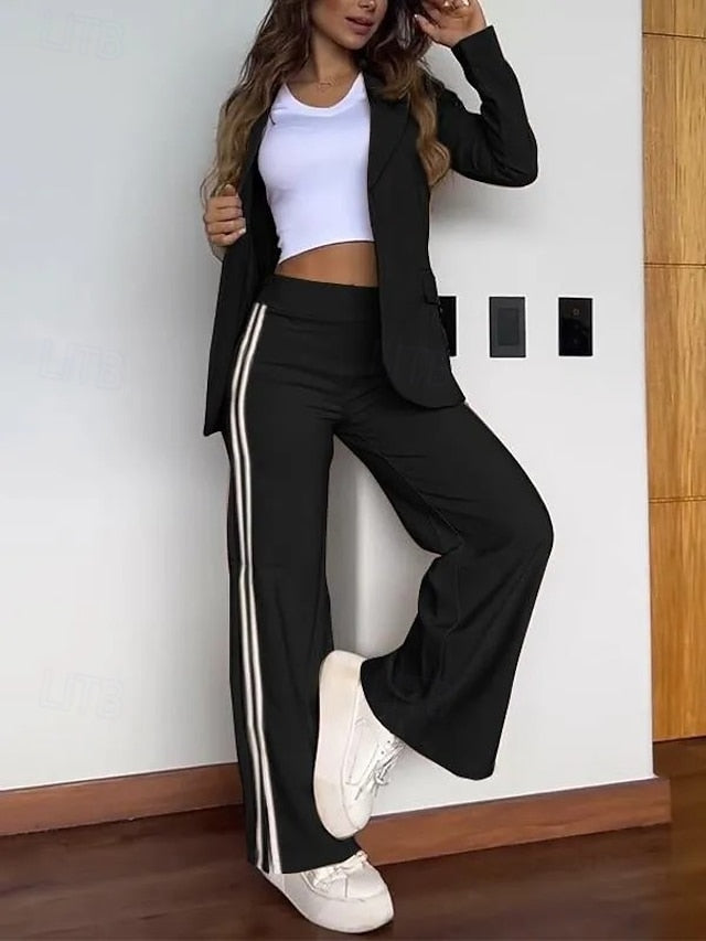 Women's Blazer Wide Leg Pants Long Sleeve Shirt Collar