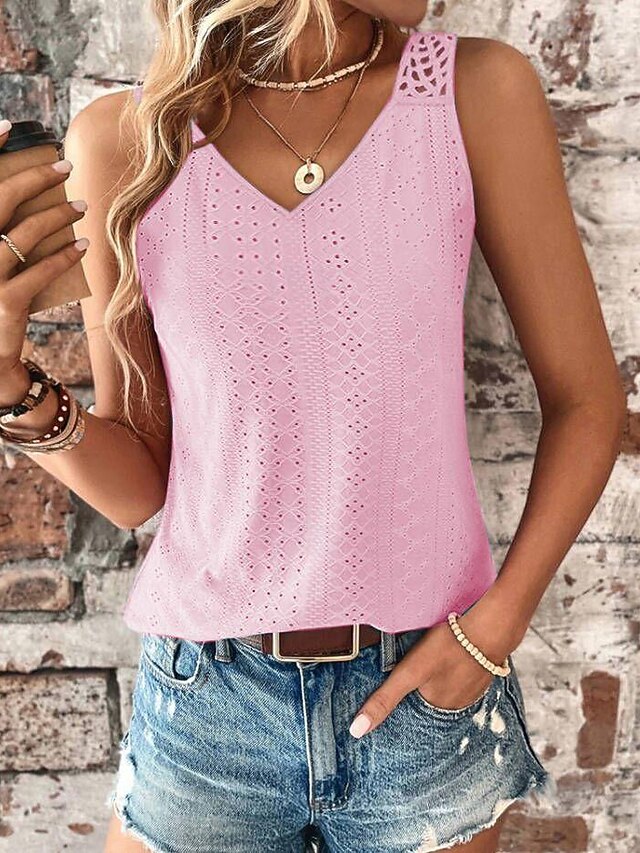 Women's Camisole Tank Top White Pink Blue Plain Cut Out