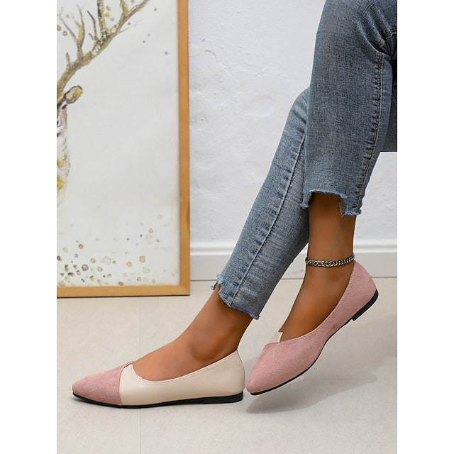 Elegant Slip-On Toe Two-Tone – Pointed Flats Women's