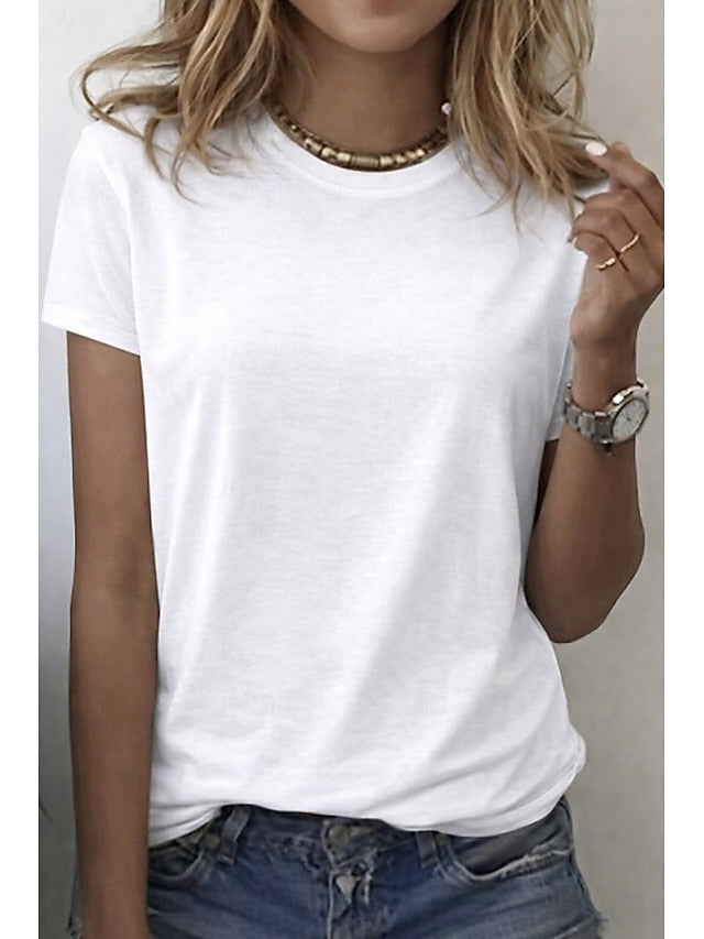 Women's T Shirt Tee Solid Color Classic Casual Short Sleeve