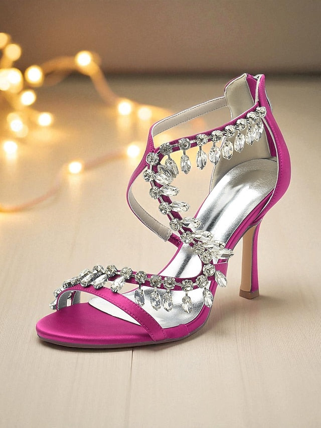 with Strappy Heel High Sandals Rhinestone Women's White