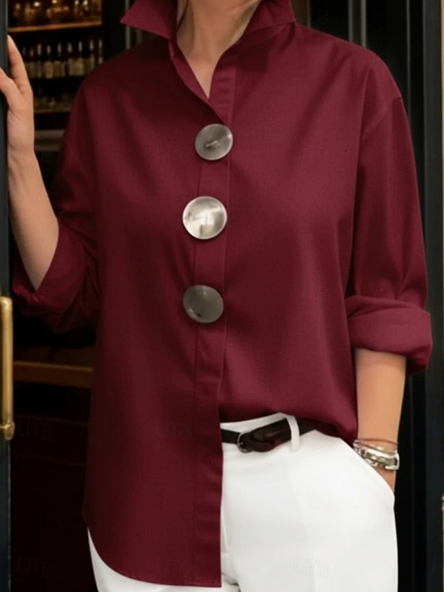 Women's Blouse Buttons Solid Color Elegant Stylish Casual