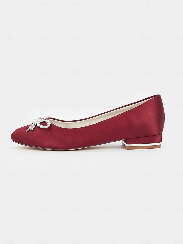 Bow Women's - Embellished Flats Round-Toe Rhinestone
