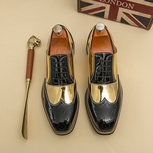 and with Shoes Oxford Men's Gold Leather Black Patent