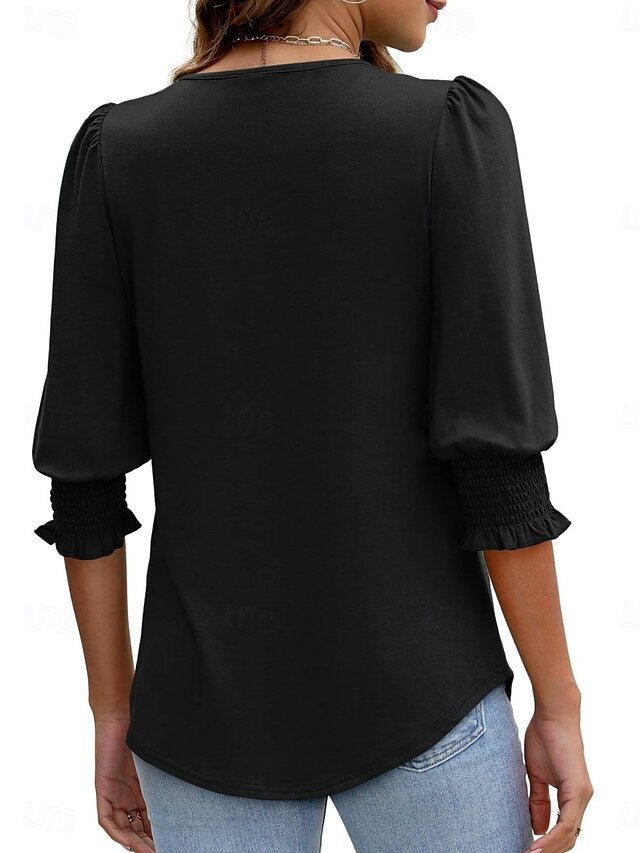 Women's Blouse Solid Color Stylish Casual 3/4 Length Sleeve