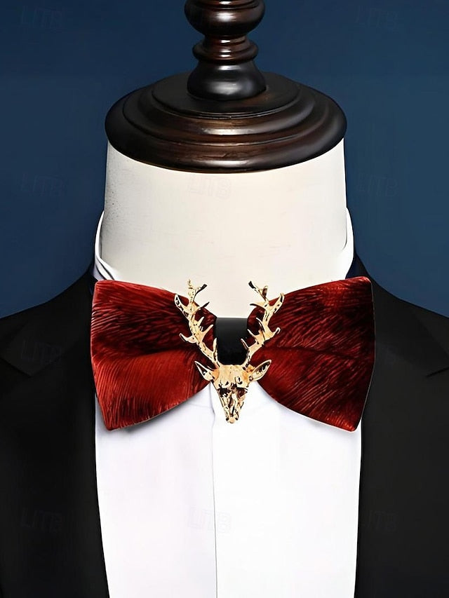 Men's Tie Bow Gold Deer Head with Pin Velvet
