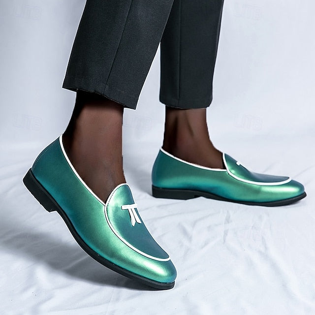 Faux Trim Black Men's Leather Patent Loafers Yellow with