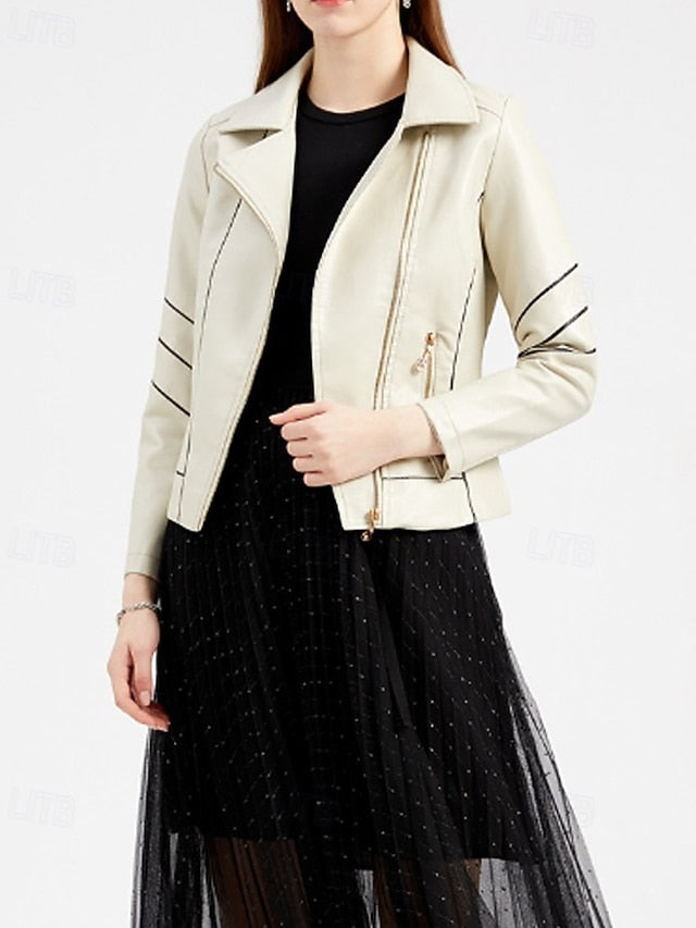 Pocket Women's Comfortable Faux Jacket Leather Zipper