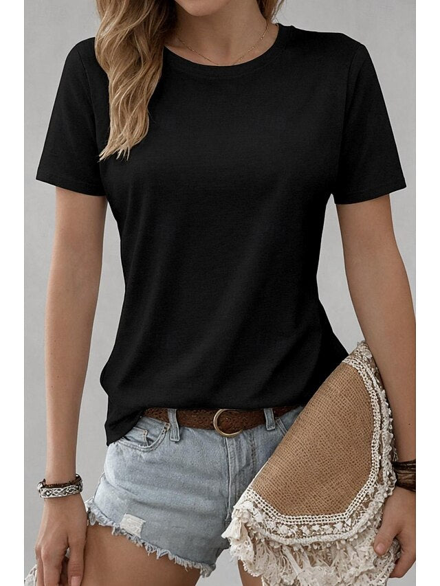 Women's T Shirt 100% Cotton Solid Color Classic Casual