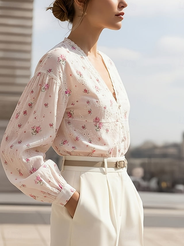 Women's Blouse Lace Tops Long Sleeve Tops Lace Trim Floral