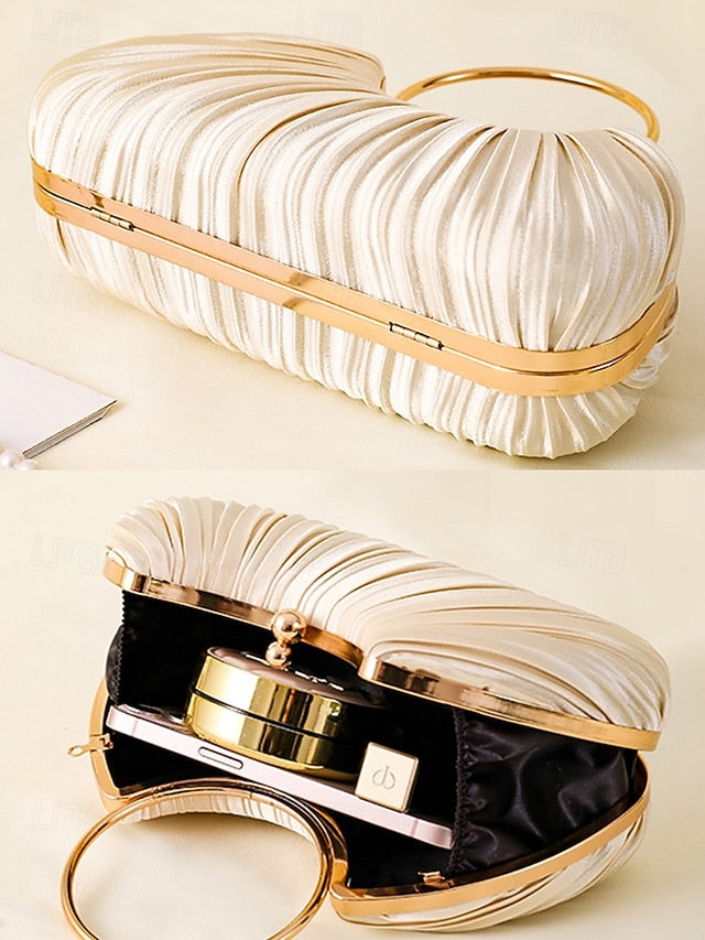 with Elegant Pleated Green Velvet Clutch - Handle Ring Gold