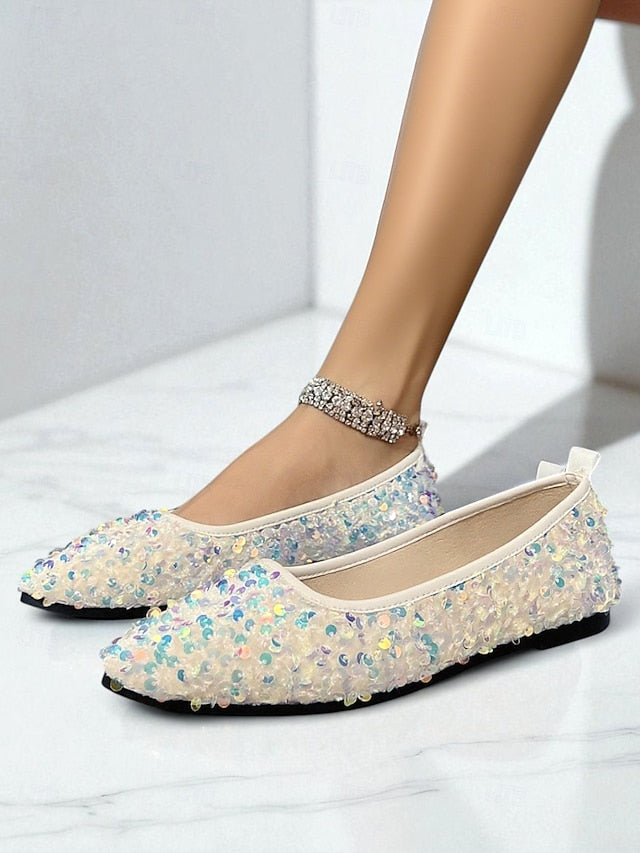 Sparkly Flats Sequin Women's Black Toe Pointed - Ballet