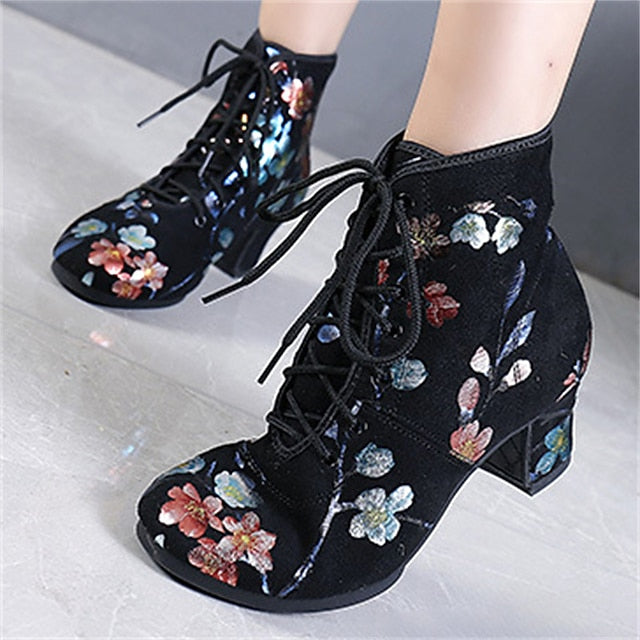 Black Low Floral Lace-up Comfortable Women Dance Shoes for –