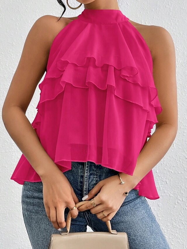 Women's Tank Top Tee Top Ruffle Solid Color Elegant Fashion