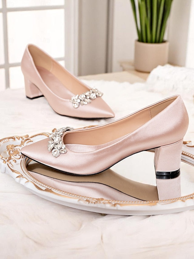 Pointed Pumps Wedding with Toe Champagne Women's Satin