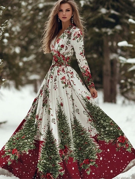 Christmas Women's Maxi Dress A Line Dress Pleated Dress