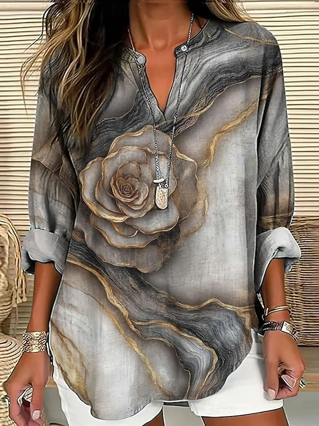 Women's Shirt Buttons Print Marble Rose Vintage Daily